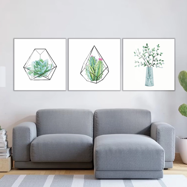 Tranh treo tường xương rồng nghệ thuật hình học