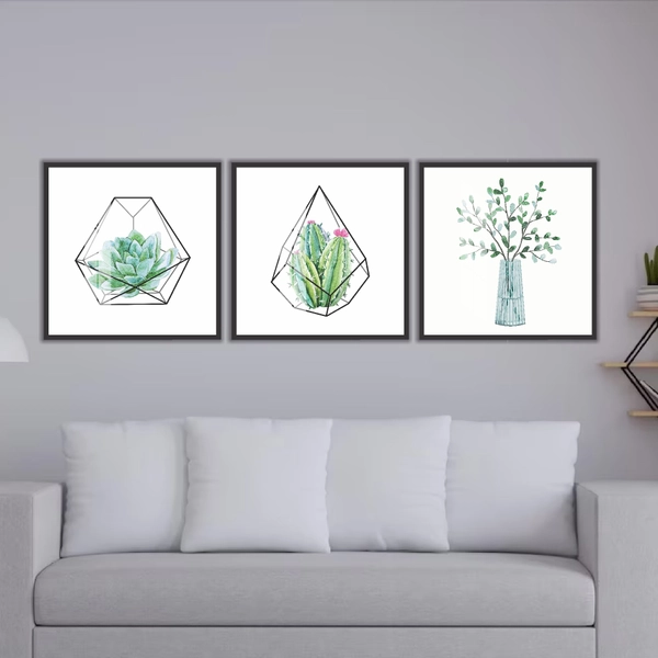 Tranh treo tường xương rồng nghệ thuật hình học