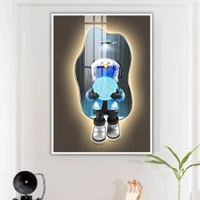 Tranh Treo Tường Gấu Kaws Phi Hành Gia Ôm Qủa Cầu Xanh