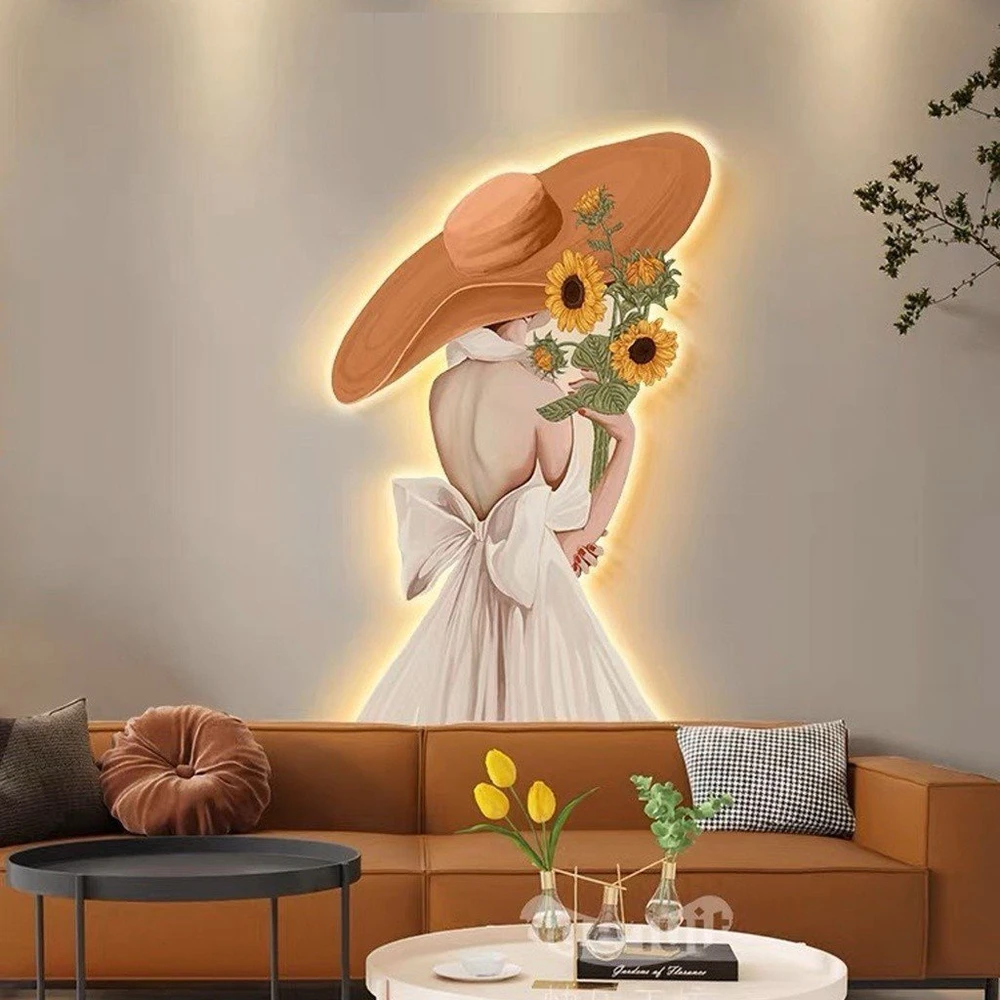 Tranh tráng gương điện led cao cấp cô gái nghệ thuật