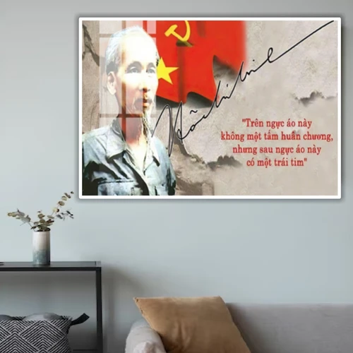 Tranh Treo Tường Bác Hồ Và Lá Cờ Đỏ Sao Vàng