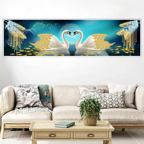 Tranh treo tường đôi thiên nga đêm trăng