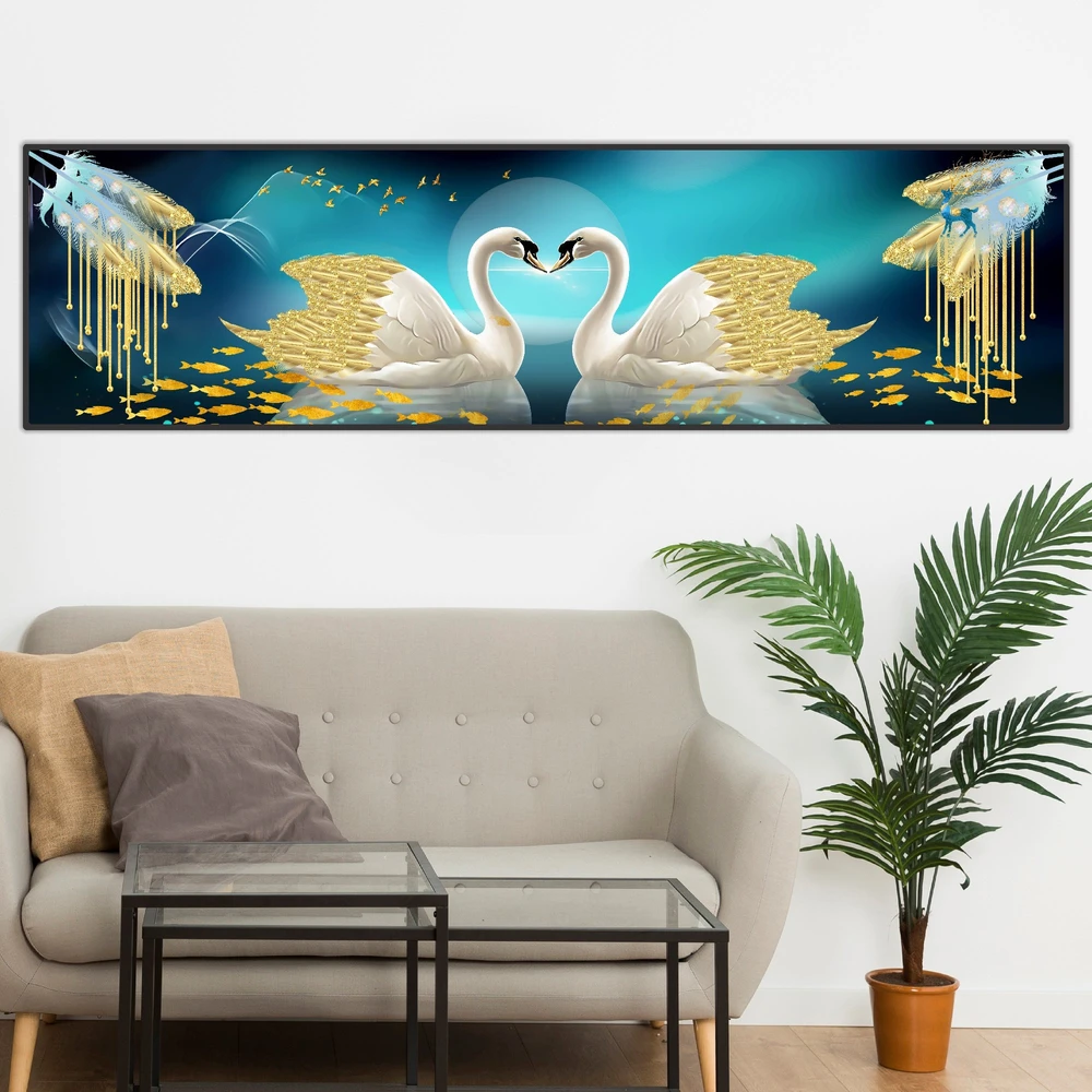 Tranh treo tường đôi thiên nga đêm trăng