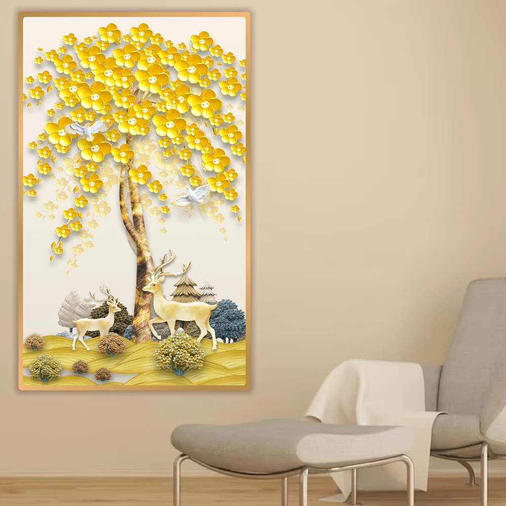 Tranh treo tường hươu vàng nghệ thuật 64