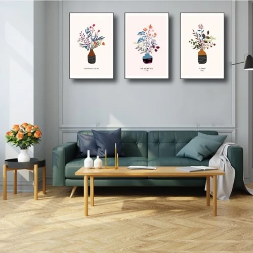 Tranh treo tường ba lọ hoa cách điệu (KE-081) 40x60x3cm (S)