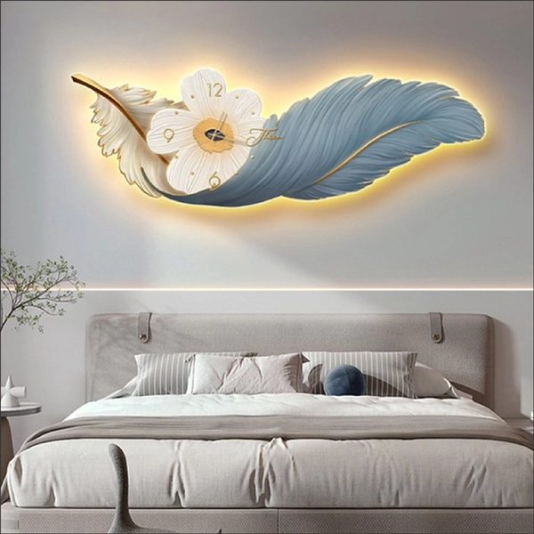 Tranh Đồng Hồ Đèn Led Lông Vũ Cao Cấp