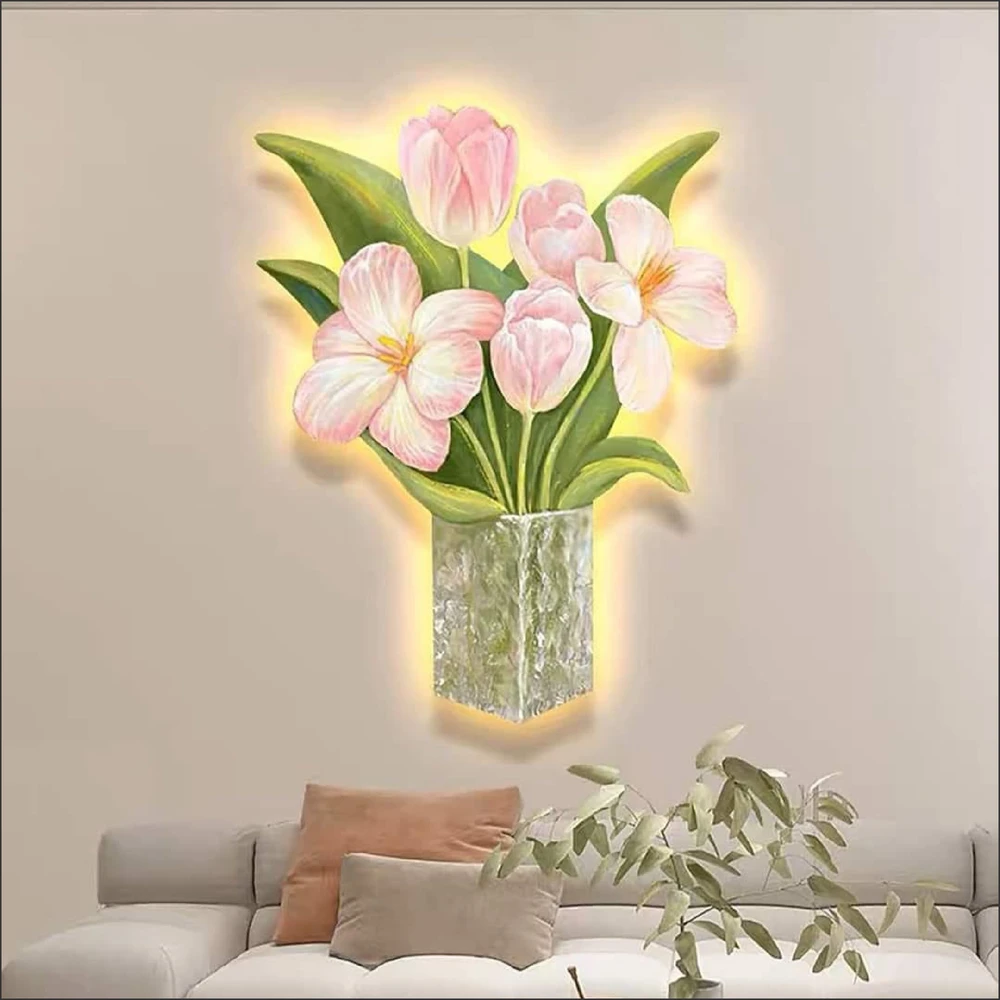 Tranh Treo Tường Đèn Led Tráng Gương Pha Lê Bình Hoa Nghệ Thuật