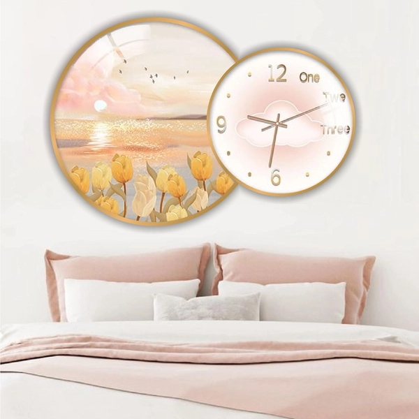 Tranh Đồng Hồ Treo Tường UV Pha Lê Bóng Cành Hoa Nghệ Thuật