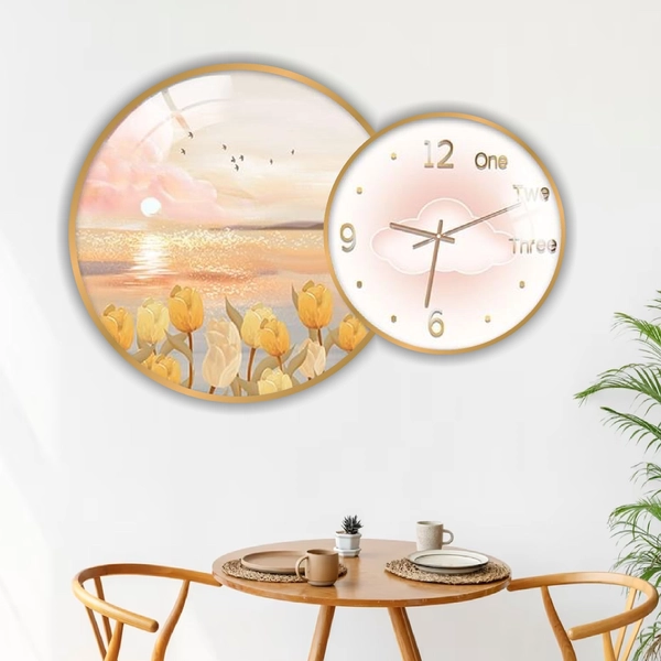 Tranh Đồng Hồ Treo Tường UV Pha Lê Bóng Cành Hoa Nghệ Thuật