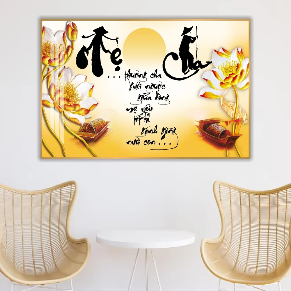 Tranh thư pháp Cha Mẹ tranh treo tường phong cảnh đồng quê