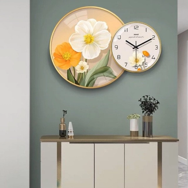 Tranh Đồng Hồ Treo Tường UV Pha Lê Bóng Cành Hoa Nghệ Thuật 2