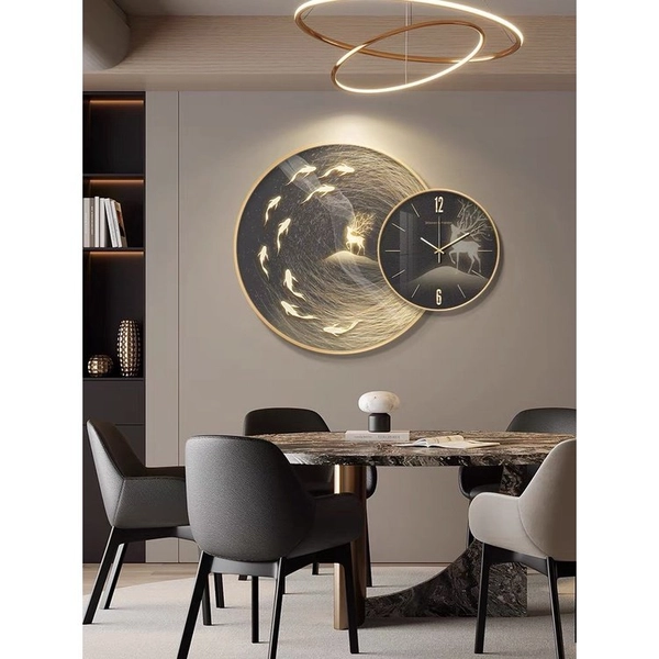 Tranh Đồng Hồ Treo Tường UV Pha Lê Bóng Cửu Ngư Quần Hội