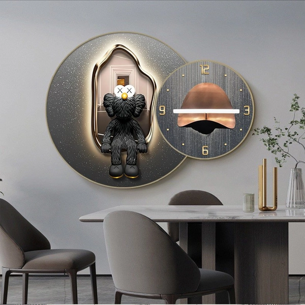 Tranh Đồng Hồ Treo Tường UV Pha Lê Bóng Gấu Kaws