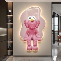 Tranh Đèn Led Tráng Gương Pha Lê Gấu Kaws Hồng