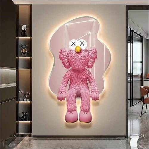 Tranh Đèn Led Tráng Gương Pha Lê Gấu Kaws Hồng