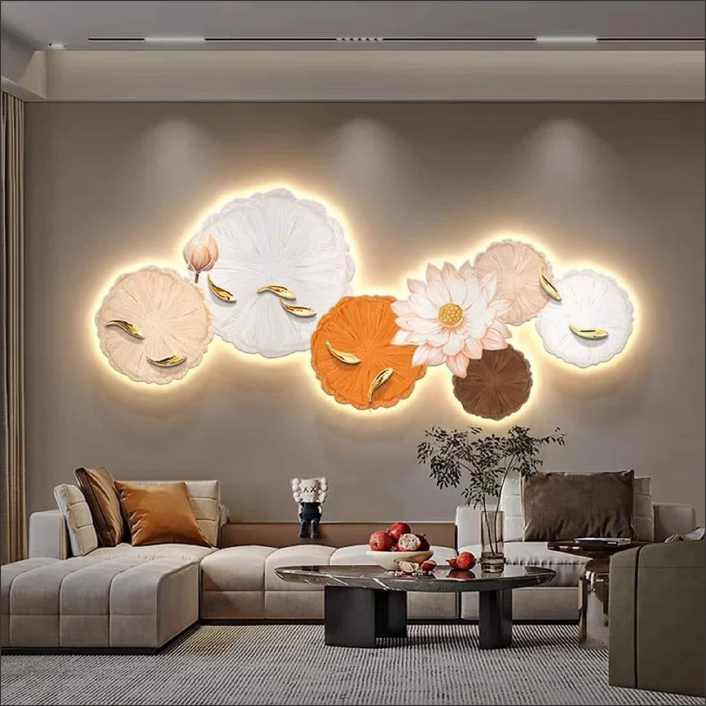 Tranh Đèn Led Tráng Gương Pha Lê Cá Chép Và Hoa Sen