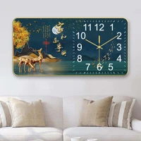 Tranh Đồng Hồ UV Pha Lê Đôi Hươu Vàng Tài Lộc Dưới Trăng