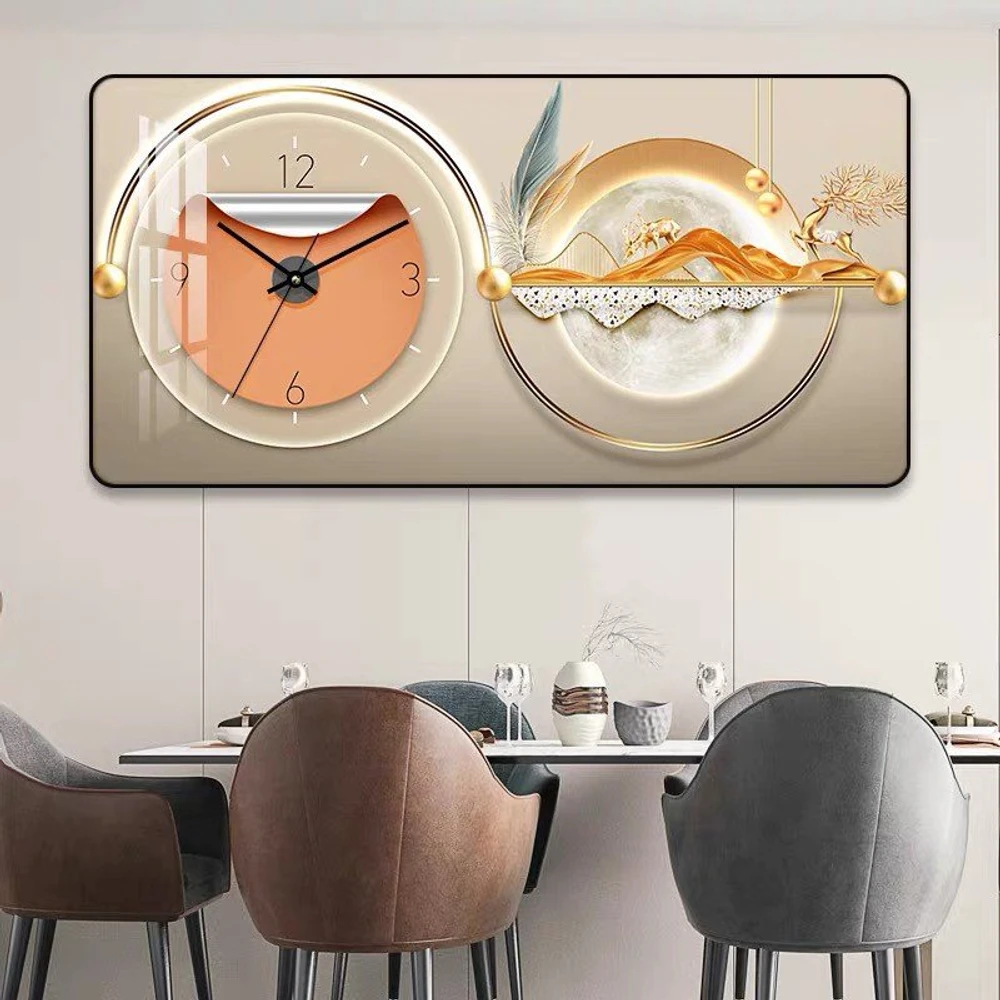 Tranh Đồng Hồ Treo Tường UV Pha Lê Bóng Nai Vàng Nghệ Thuật 4