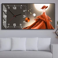 Tranh Đồng Hồ Treo Tường UV Pha Lê Bóng Cô Gái Váy Đỏ Nghệ Thuật