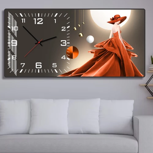 Tranh Đồng Hồ Treo Tường UV Pha Lê Bóng Cô Gái Nghệ Thuật 5