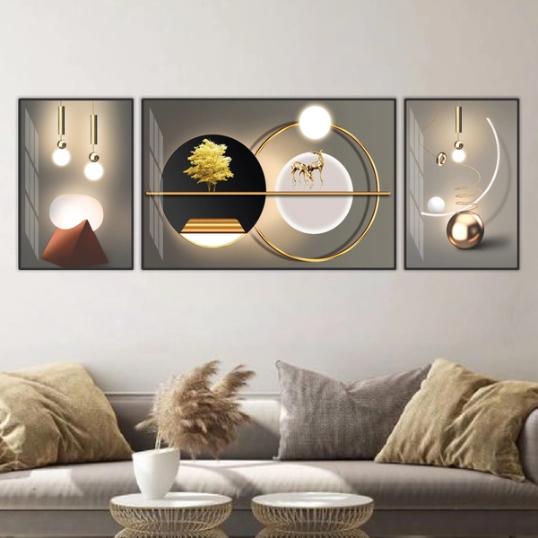 Tranh Treo Tường Đôi Hươu Và Cây Vàng Tài Lộc Dưới Ánh Trăng