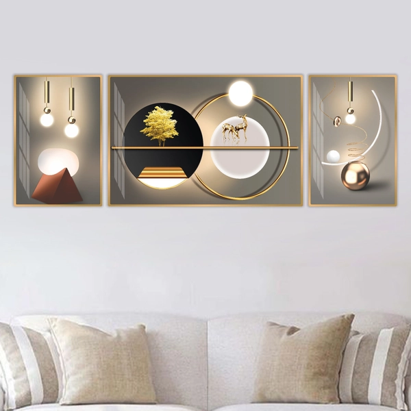 Tranh Treo Tường Đôi Hươu Và Cây Vàng Tài Lộc Dưới Ánh Trăng