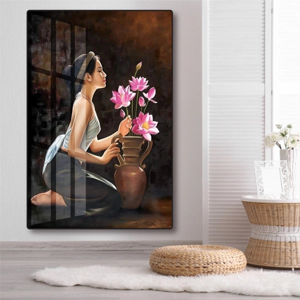 Tranh Treo Tường Cô Gái Bên Bình Hoa Sen