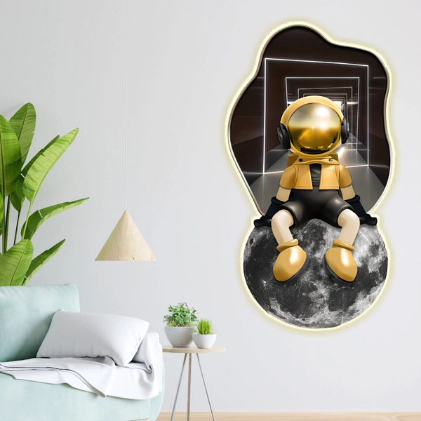 Tranh Đèn Led Treo Tường Phi Hành Gia Ngồi Trên Mặt Trăng