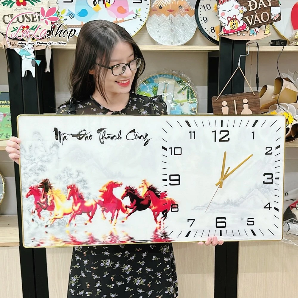 Tranh Đồng Hồ Treo Tường UV Pha Lê Bóng Đôi Nai Vàng Nghệ Thuật