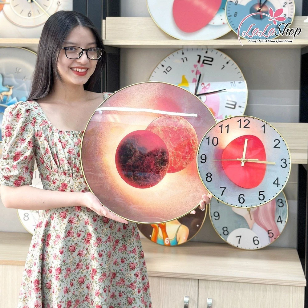 Tranh Đồng Hồ Treo Tường UV Pha Lê Bóng Bình Hoa Nghệ Thuật 3