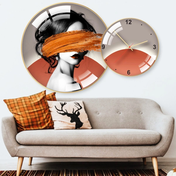 Tranh Đồng Hồ Treo Tường UV Pha Lê Bóng Cô Gái Nghệ Thuật