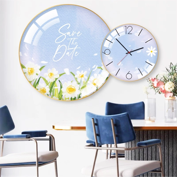 Tranh Đồng Hồ Treo Tường UV Pha Lê Bóng Cành Hoa Nghệ Thuật