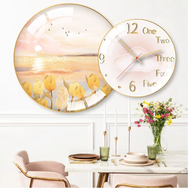 Tranh Đồng Hồ Treo Tường UV Pha Lê Bóng Cành Hoa Nghệ Thuật