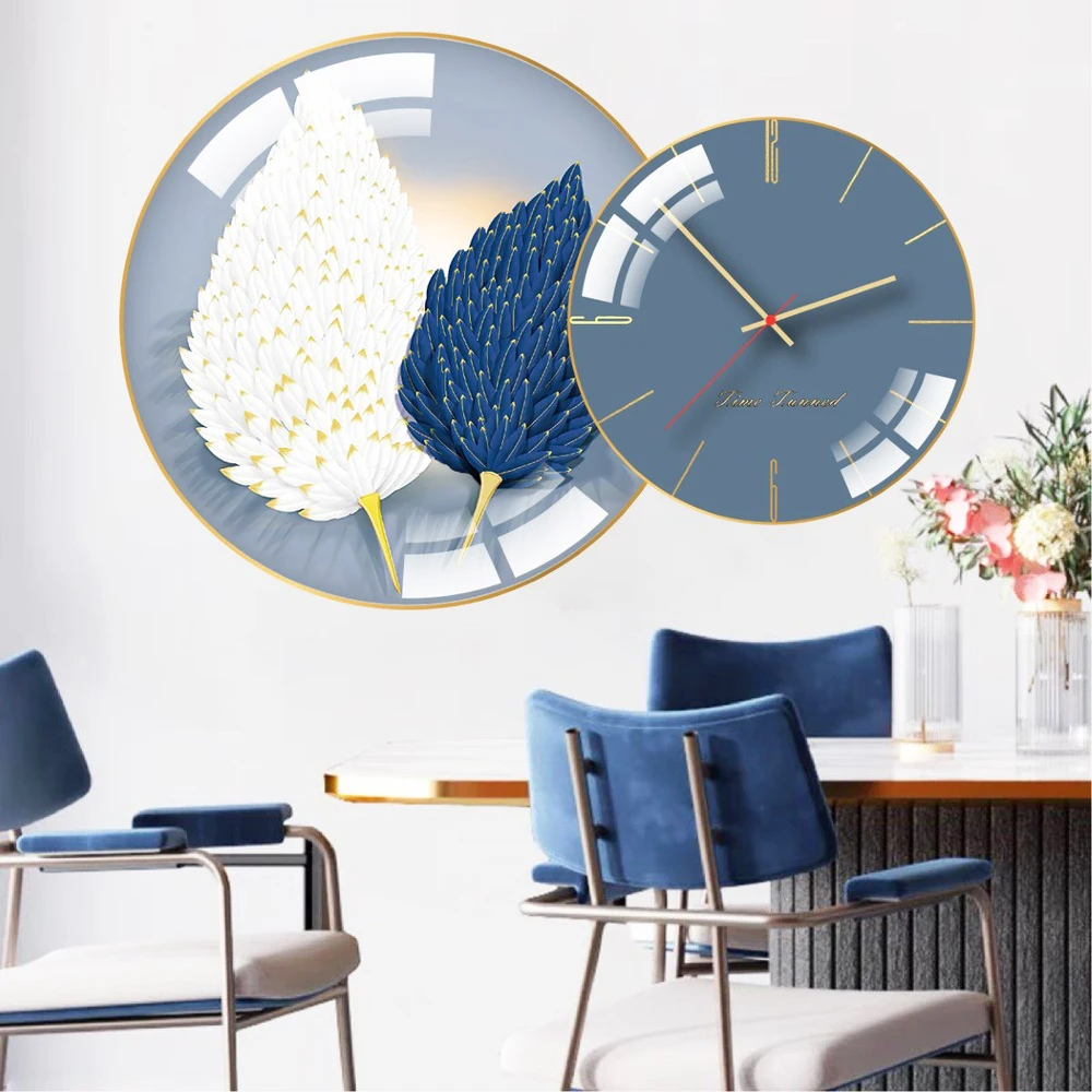 Tranh Đồng Hồ Treo Tường UV Pha Lê Bóng Quạt Lông Vũ Nghệ Thuật