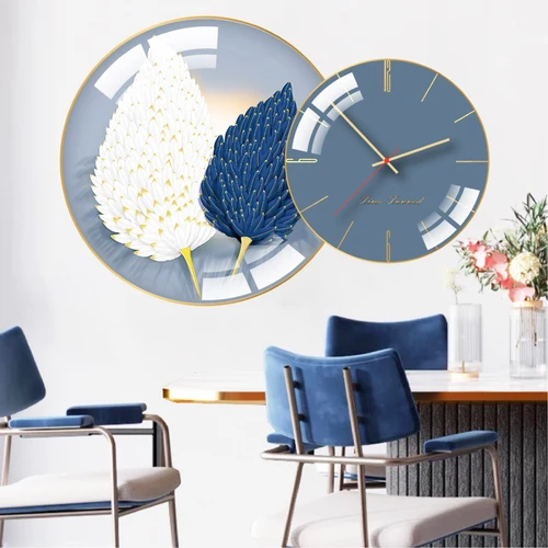 Tranh Đồng Hồ Treo Tường UV Pha Lê Bóng Quạt Lông Vũ Nghệ Thuật