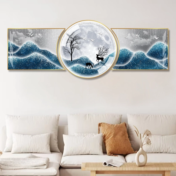 Tranh treo tường phòng khách Hươu đêm nghệ thuật trừu tượng