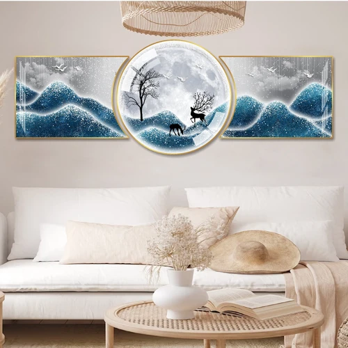 Tranh treo tường phòng khách Hươu đêm nghệ thuật trừu tượng
