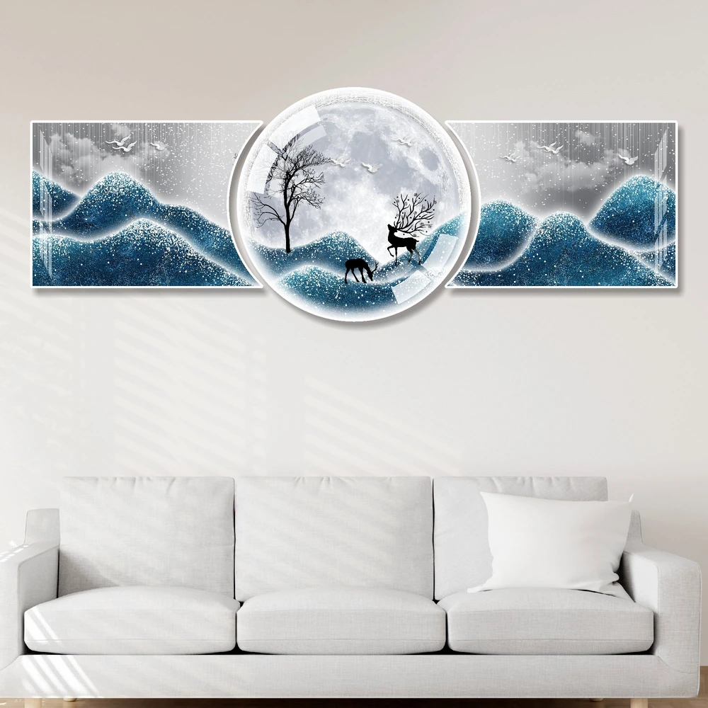 Tranh treo tường phòng khách Hươu đêm nghệ thuật trừu tượng