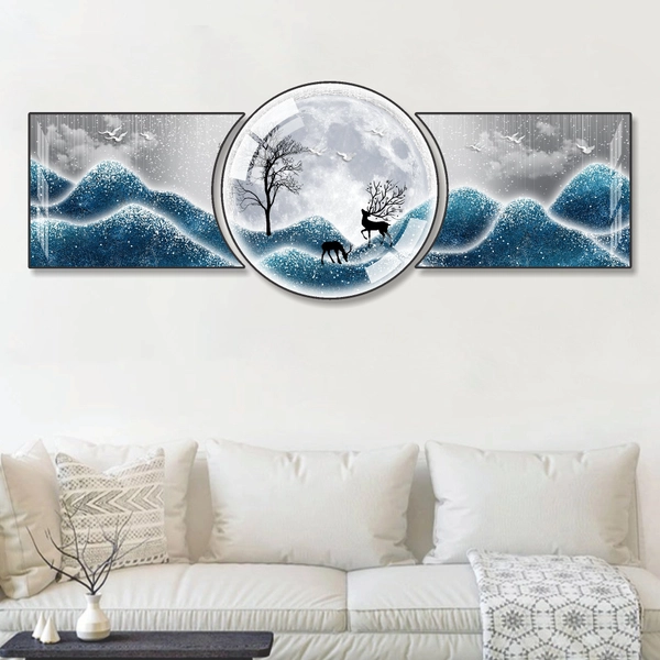 Tranh treo tường phòng khách Hươu đêm nghệ thuật trừu tượng