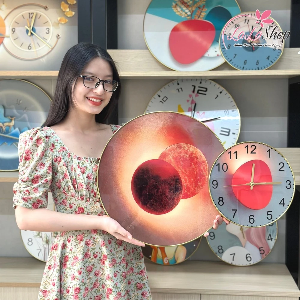 Tranh Đồng Hồ Treo Tường UV Pha Lê Bóng Nghệ Thuật Trừu Tượng