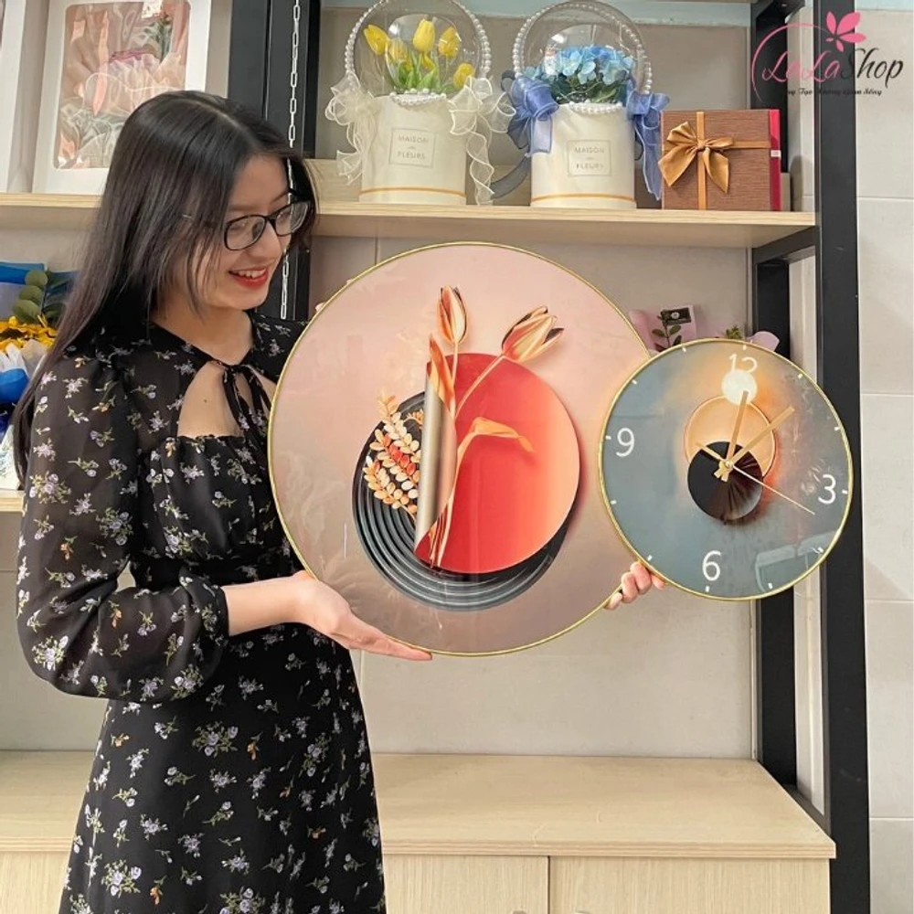 Tranh Đồng Hồ Treo Tường UV Pha Lê Bóng Nghệ Thuật Trừu Tượng