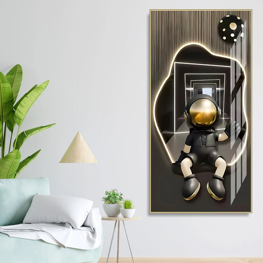 Tranh đèn led treo tường phi hành gia quả địa cầu