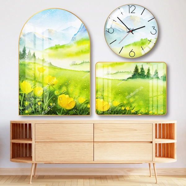 Tranh Đồng Hồ Treo Tường Cánh Đồng Hoa Vàng
