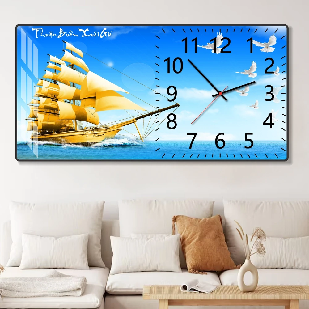 Tranh đồng hồ treo tường phòng khách Thuận Buồm Xuôi Gió 70