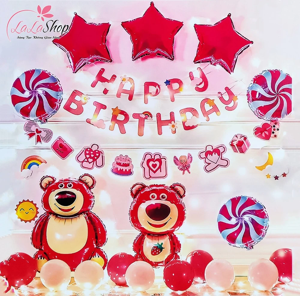 Set bong bóng trang trí sinh nhật những chú gấu dâu 48