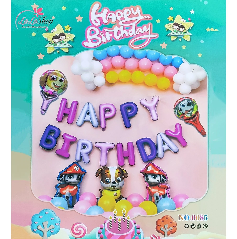 Set bong bóng trang trí sinh nhật happy birthday cún con 60