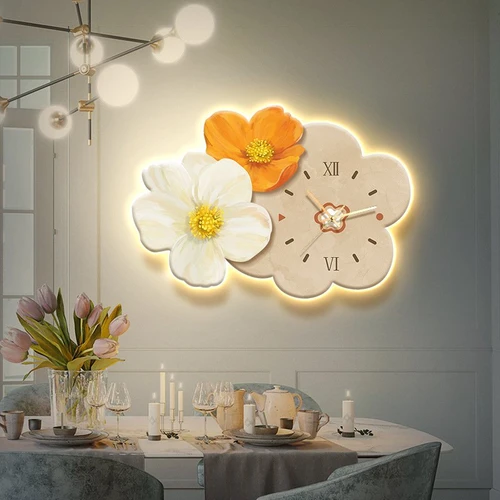 Tranh Đồng Hồ Đèn Led Tráng Gương Pha Lê Hoa Nghệ Thuật 11