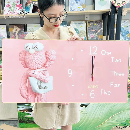 Tranh Đồng Hồ Treo Tường UV Pha Lê Bóng Gấu Bearbrick Hồng 2