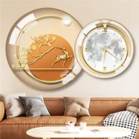 Tranh Đồng Hồ Treo Tường UV Pha Lê Bóng Hươu Vàng Sừng Hoa