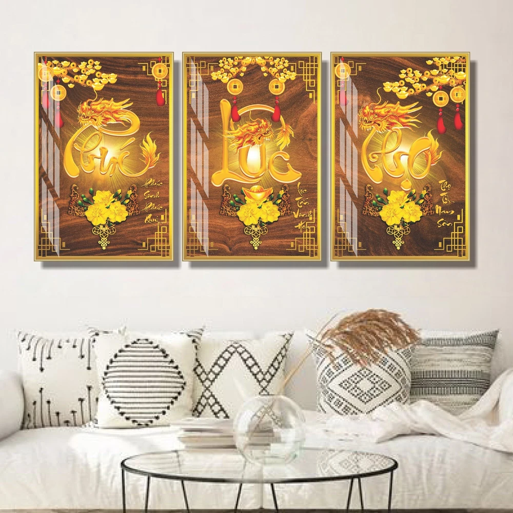 Tranh treo tường phúc lộc thọ decor phòng khách phong thủy tài lộc